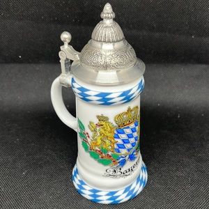 Vintage Bayern Mini Beerstein with Pewter Lid